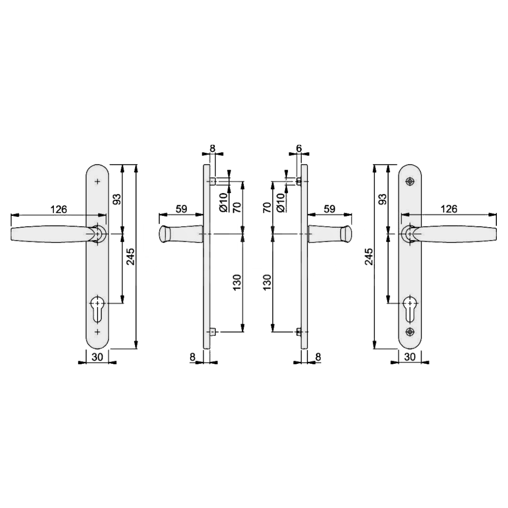 Dimensions Image: Hoppe Atlanta Lever/Lever Multipoint Door Handle