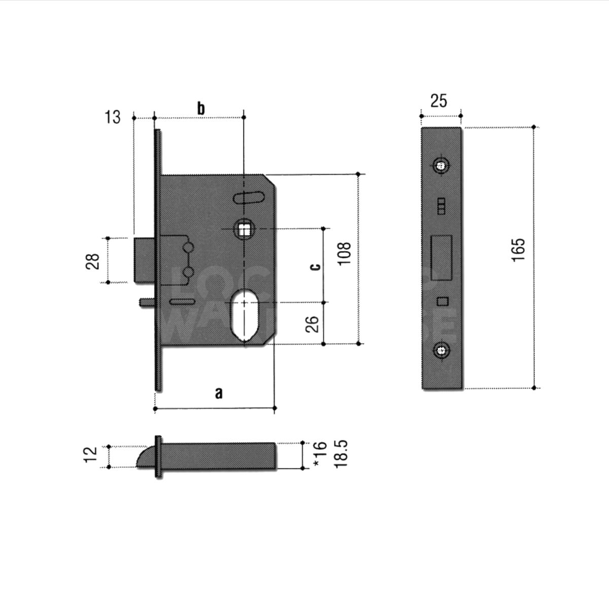 Dimensions Image: ASEC Euro / Oval Nightlatch Case
