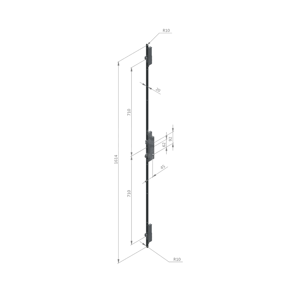 Dimensions Image: Ingenious 1007 Lever Operated Multipoint Lock