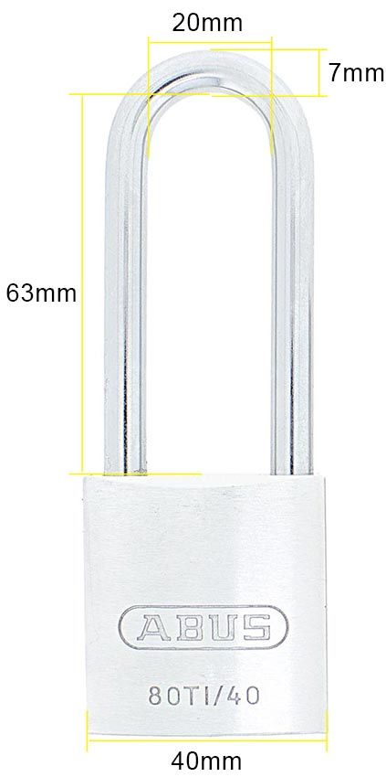 Dimensions Image: ABUS Titalium T80/40mm Padlock with 63mm Long Shackle