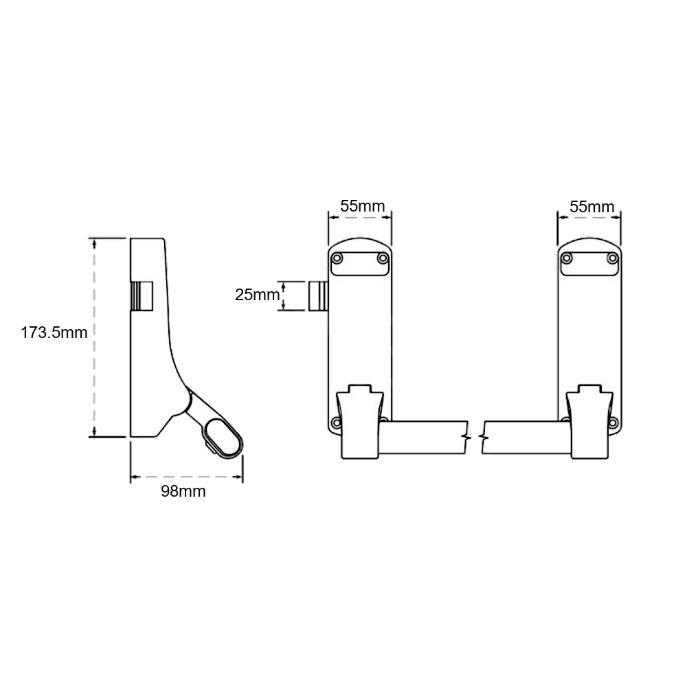 Dimensions Image: Exidor 296 - Reversible Panic Latch
