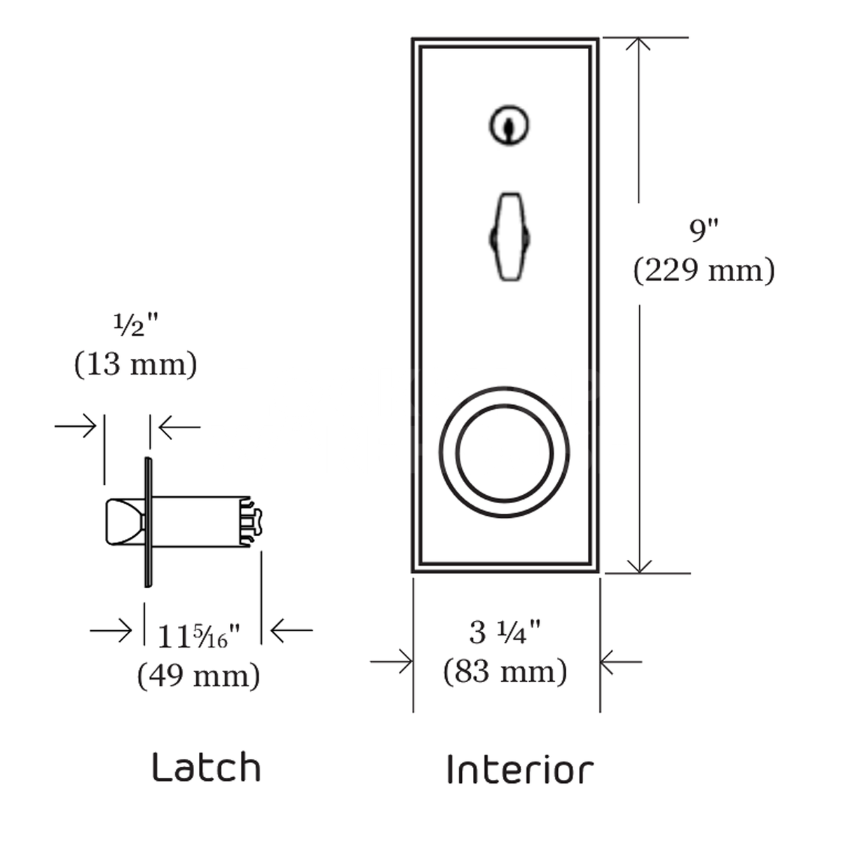 Dimensions Image: Kaba 1021B (1000-2) Mechanical Digital Combination Lock with Key Bypass