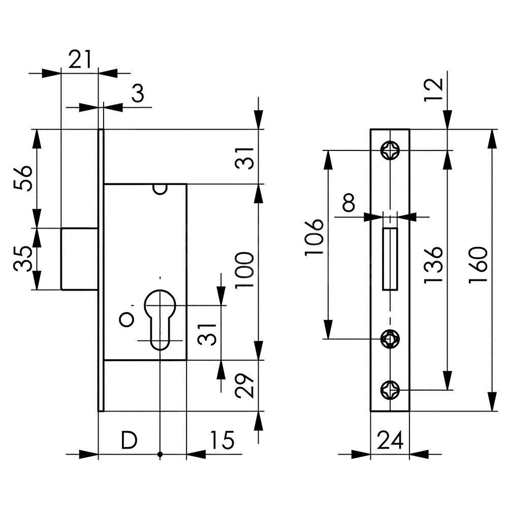 Dimensions Image: AMF Heavy Duty Euro Cylinder Gate Lock - 45mm Backset