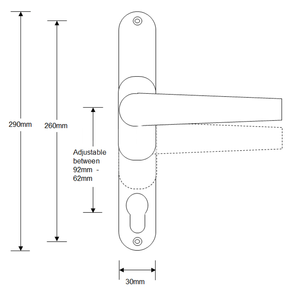 Dimensions Image: Flexi Universal Adjustable UPVC Lever Door Furniture