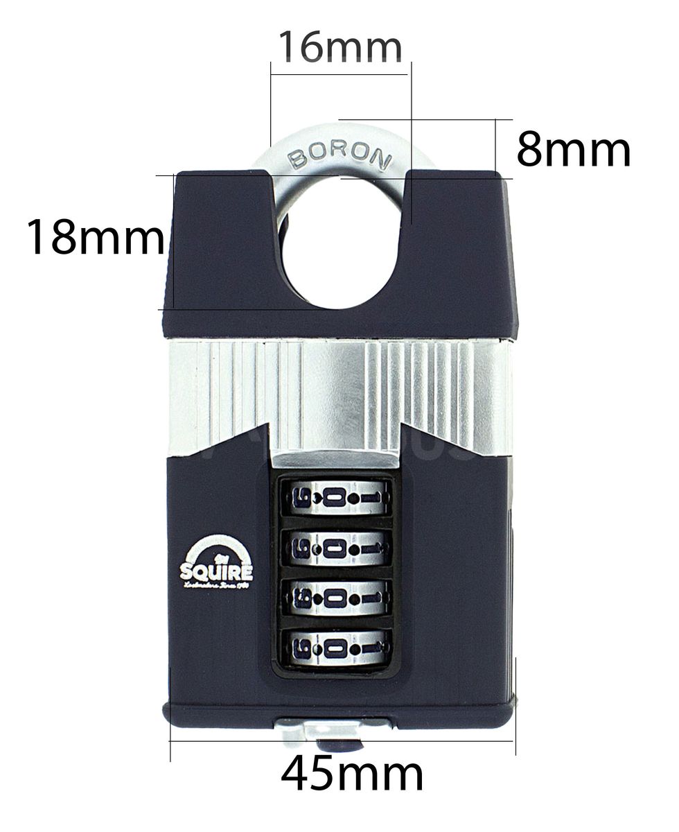Dimensions Image: SQUIRE Warrior WAR45 Closed Shackle Combination Padlock