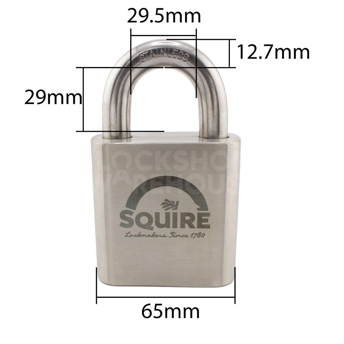 Dimensions Image: SQUIRE Stronghold® ST65S Stainless Steel Padlock