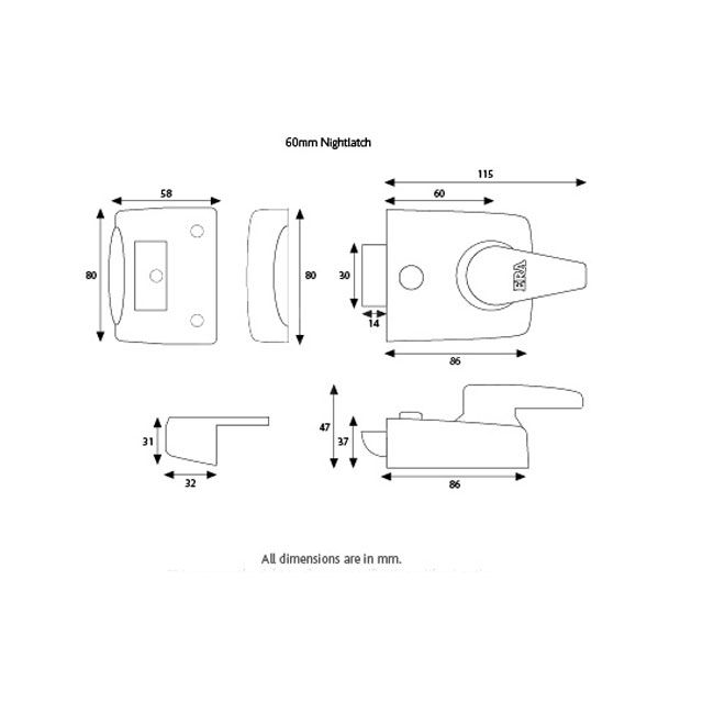 Dimensions Image: ERA Deadlocking Nightlatch 1630 60mm