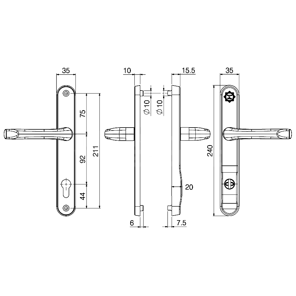 Dimensions Image: Mila Pro Secure 2 Star Kitemark PAS24 Lever/Lever Door Furniture