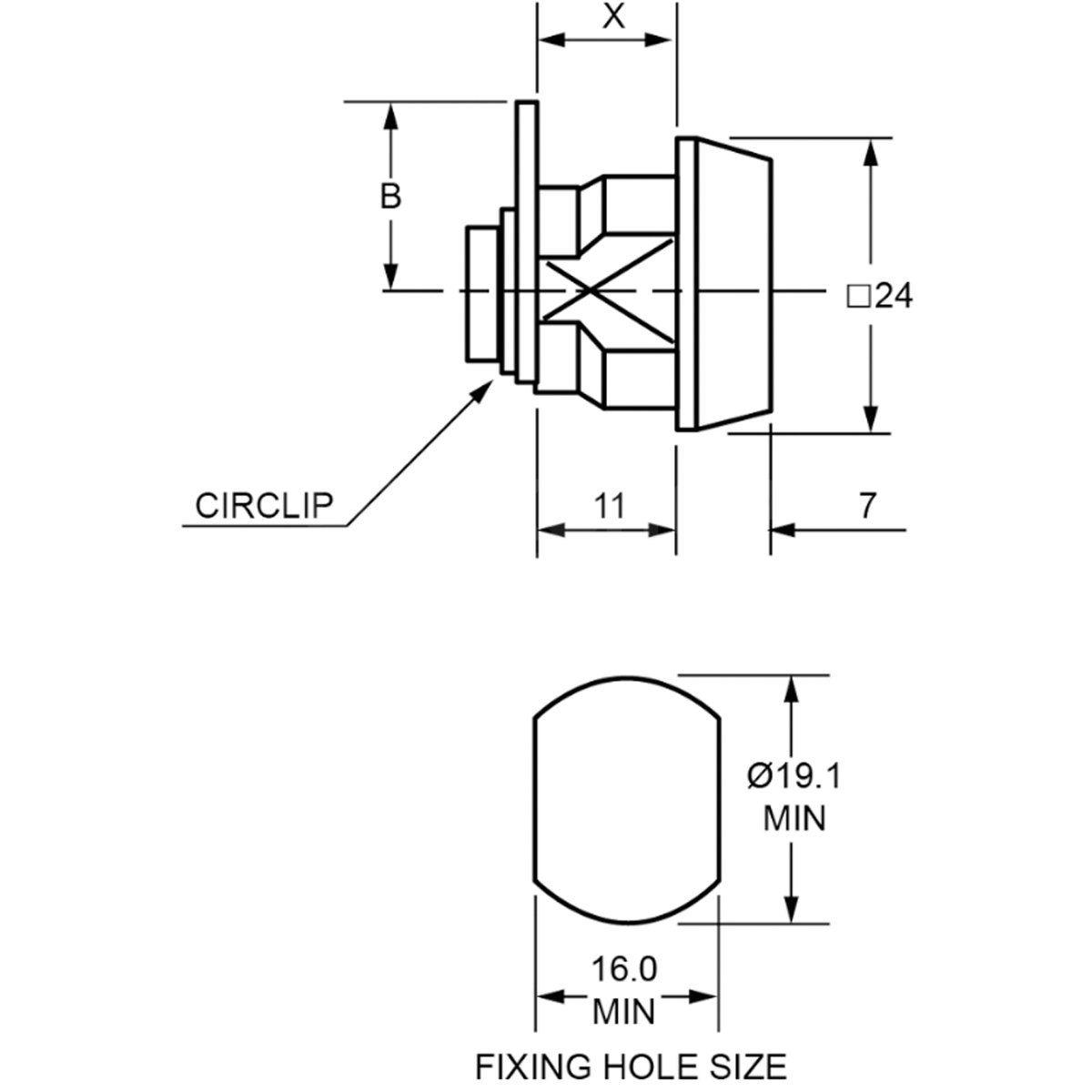 Dimensions Image: Lowe &amp; Fletcher 1363 Cam Lock