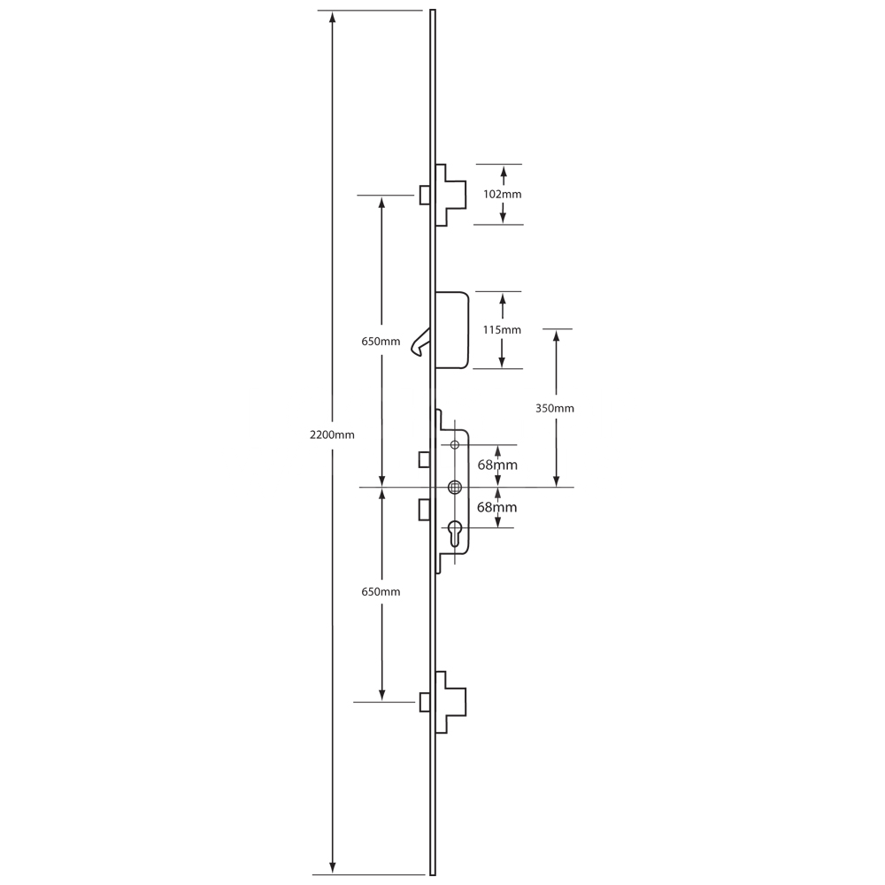 Dimensions Image: Fullex SL16 Latch &amp; Deadbolt Multipoint Lock