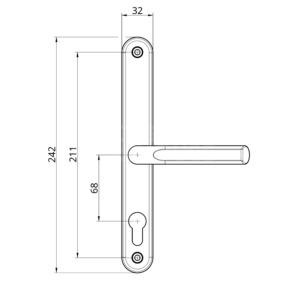 Dimensions Image: Asec 68mm Lever UPVC Door Furniture No Snib