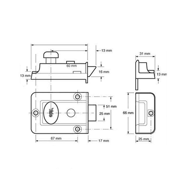 Dimensions Image: Yale 77 Traditional Style Nightlatch 60mm