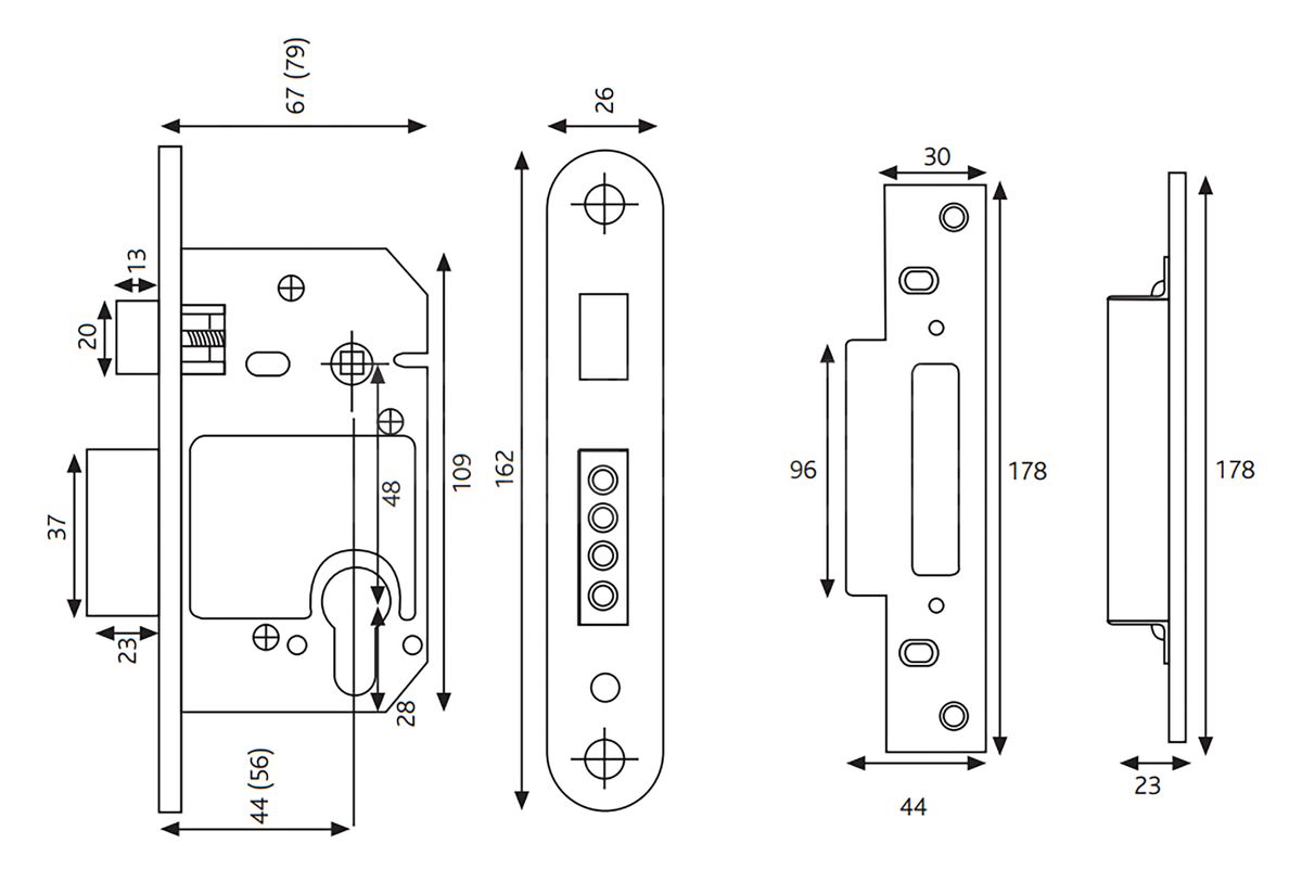 Dimensions Image: ERA Euro Double Cylinder Mortice Sashlock - BS3621