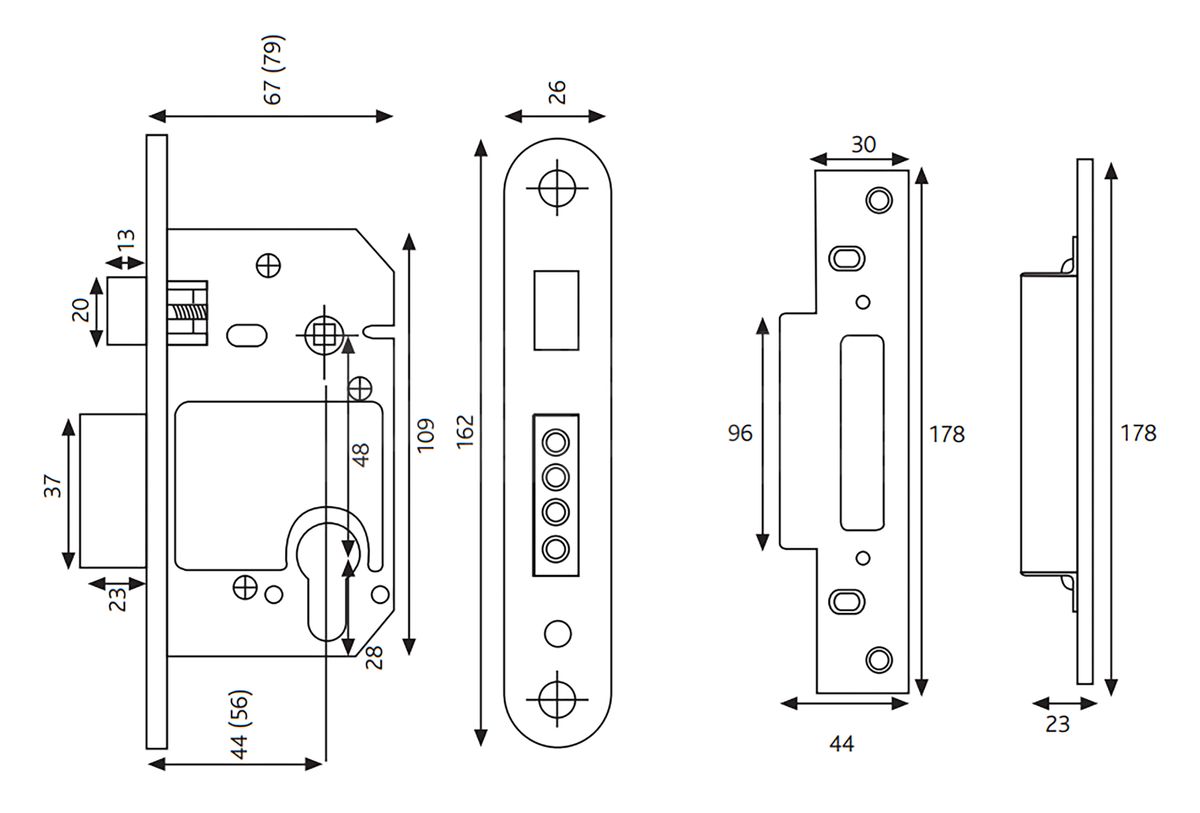 Dimensions Image: ERA Euro Double Cylinder Mortice Sashlock - BS3621