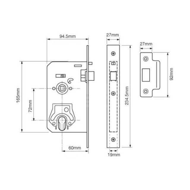Dimensions Image: Union L2370 Nightlatch