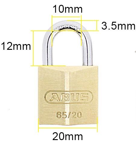 Dimensions Image: ABUS 65/20 Brass Padlock