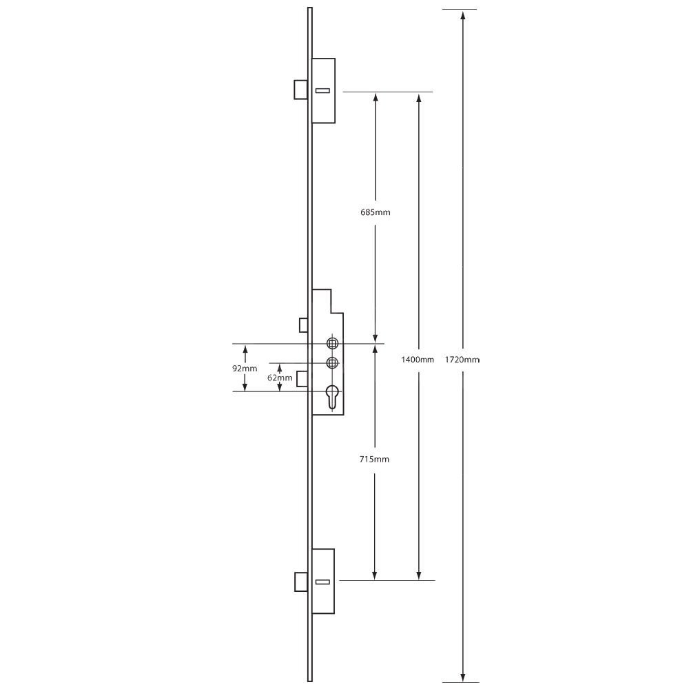 Dimensions Image: Fullex Crimebeater 2-Deadbolt Twin Spindle Multipoint Lock