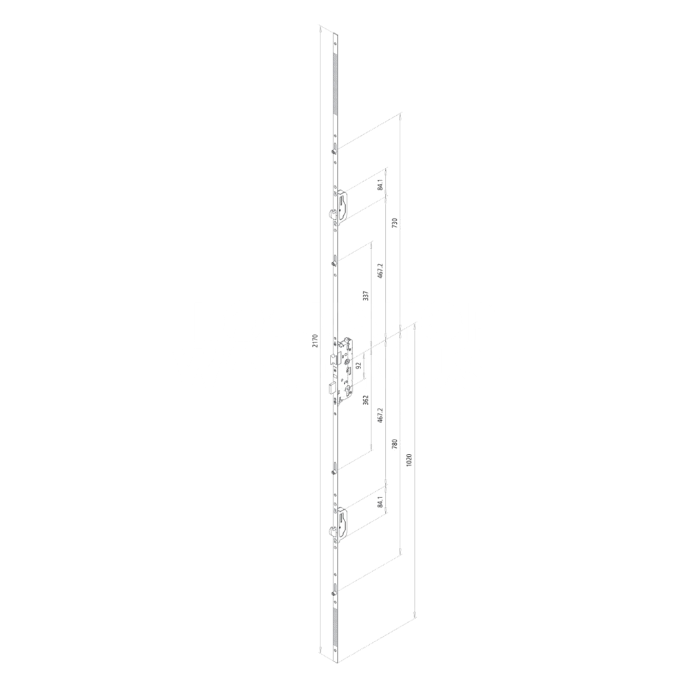 Dimensions Image: Fuhr 859 Type 17 Lever Operated Multipoint Lock