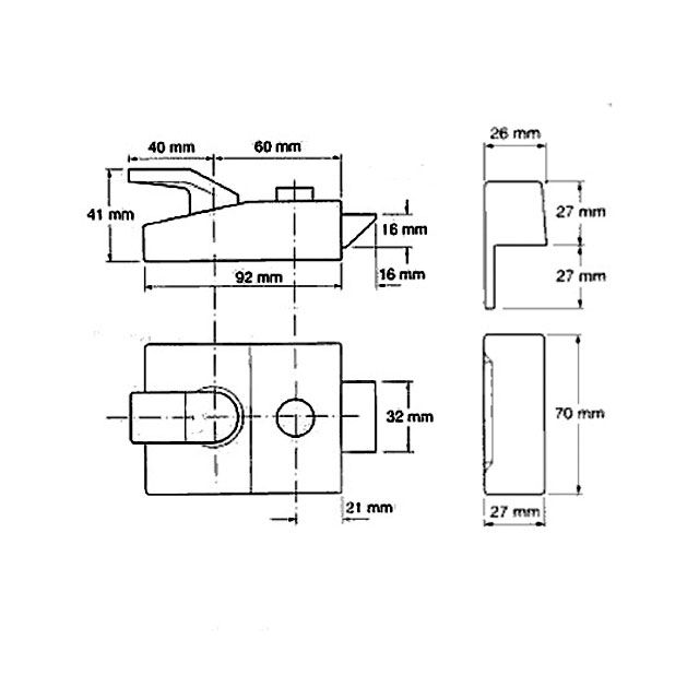 Dimensions Image: Asec 60mm Nightlatch - Dark Metallic Grey