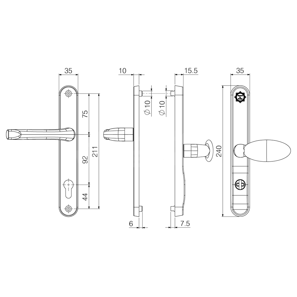 Dimensions Image: Mila Pro Secure Lever/Pad Door Furniture