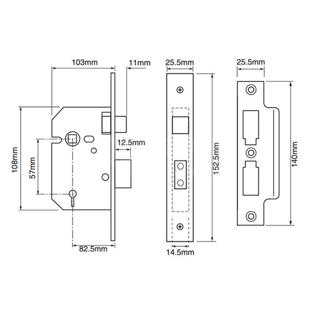 Dimensions Image: Union 2277 Sashlock 103mm