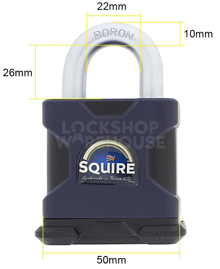 Dimensions Image: SQUIRE Stronghold® SS50S Padlock with EVVA ICS key - Fully Protected key
