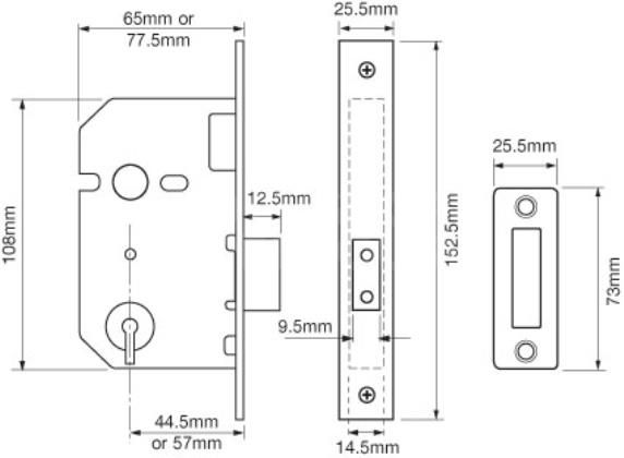 Dimensions Image: Union 2137 Deadlock (master keyed)