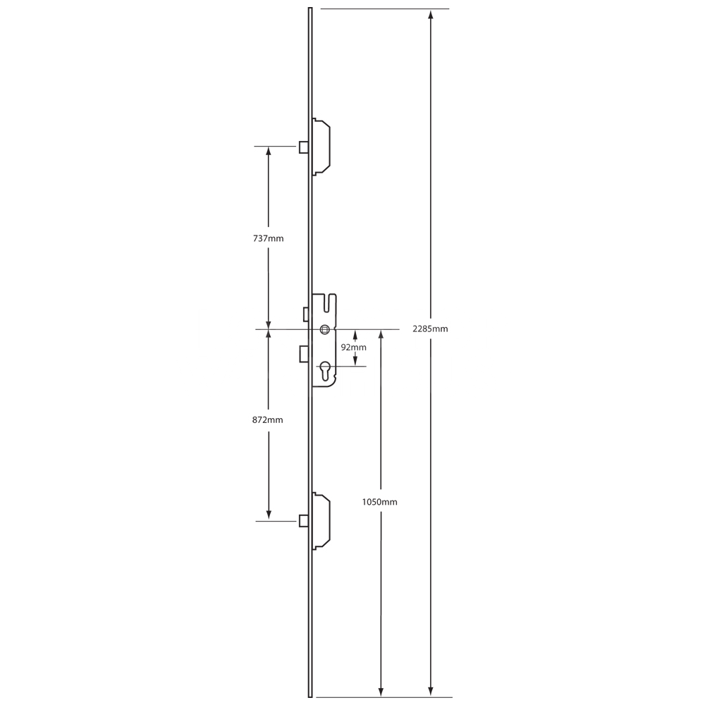 Dimensions Image: GU Lever Operated Latch and 2 Deadbolt Multipoint Lock