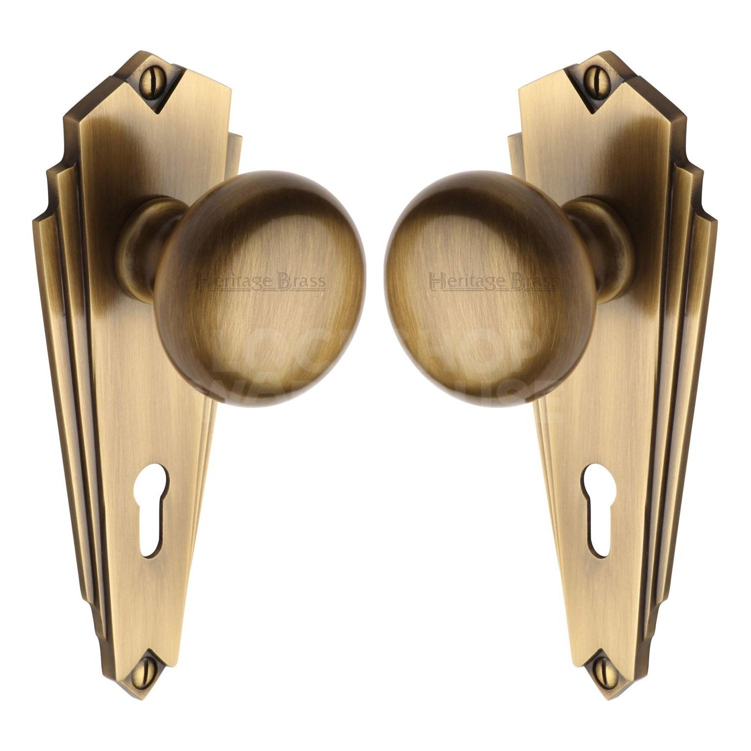 Broadway Art Deco Door Knobs by Heritage Brass