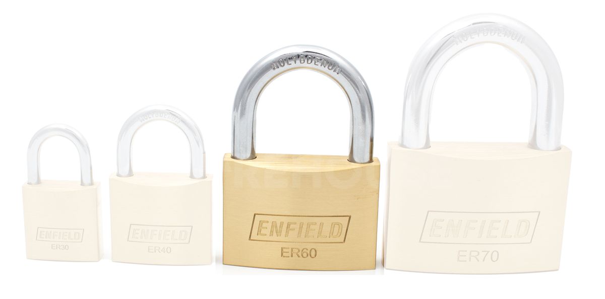 Gallery Image: Size comparison for the Enfield ER30,ER40, ER60 and ER70 Padlocks