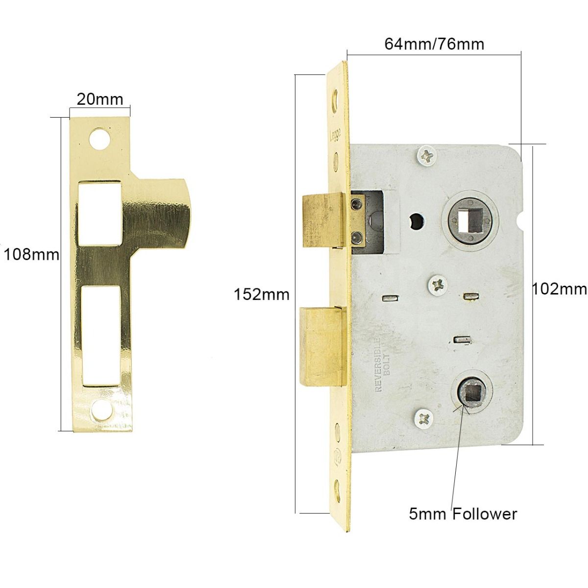 Dimensions Image: Legge 3751 Bathroom Lock