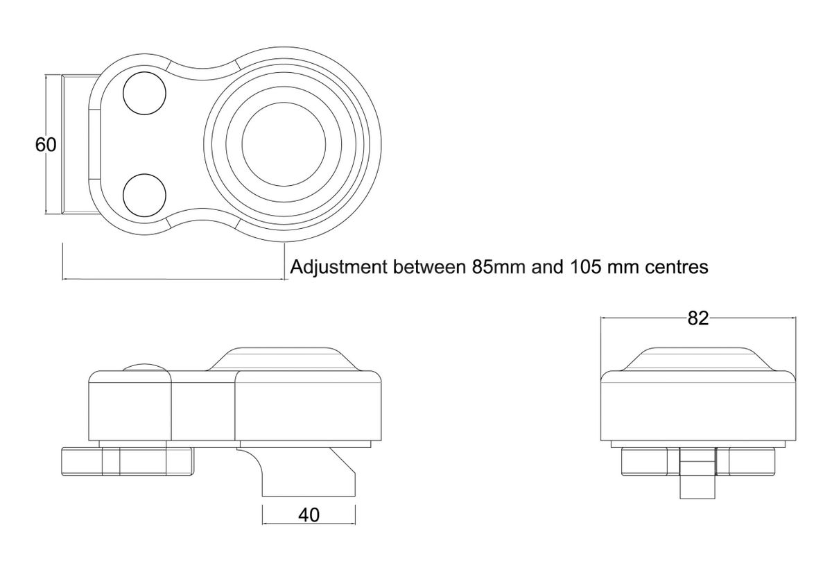 Dimensions Image: Gatemaster Stop Hinge with Bottom Pivot