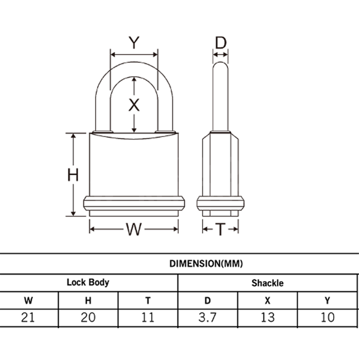 Dimensions Image: Federal F20 Brass Padlock