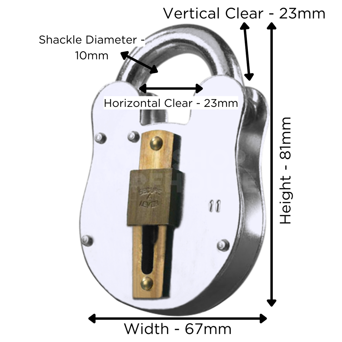 Dimensions Image: FB11 Fire Brigade Padlock