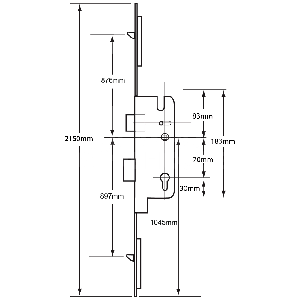 Dimensions Image: Ferco Tripact Lever Operated Multipoint Lock