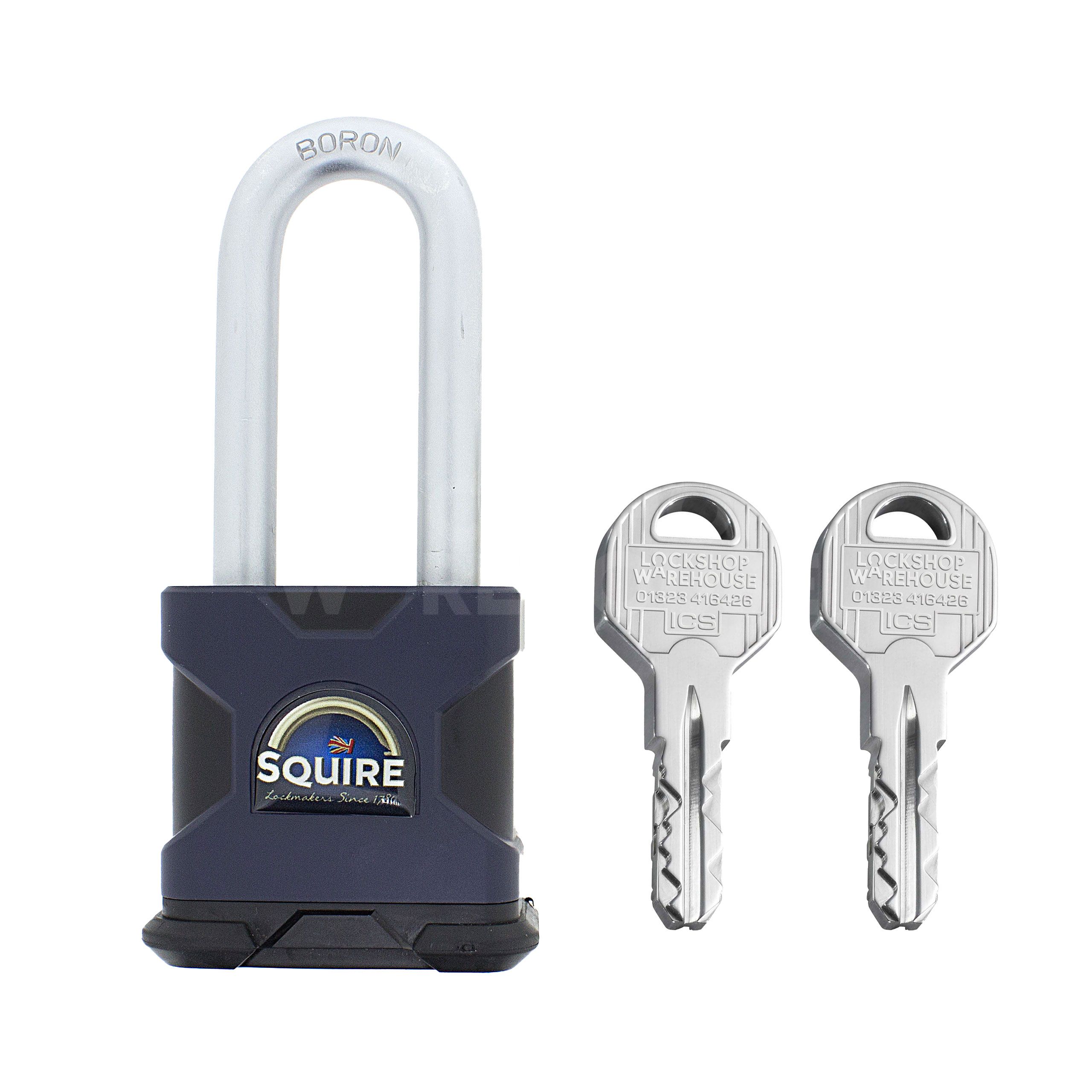 Dimensions Image: SQUIRE SS50S Stronghold® Long Shackle Padlock with EVVA ICS key - Fully Protected key