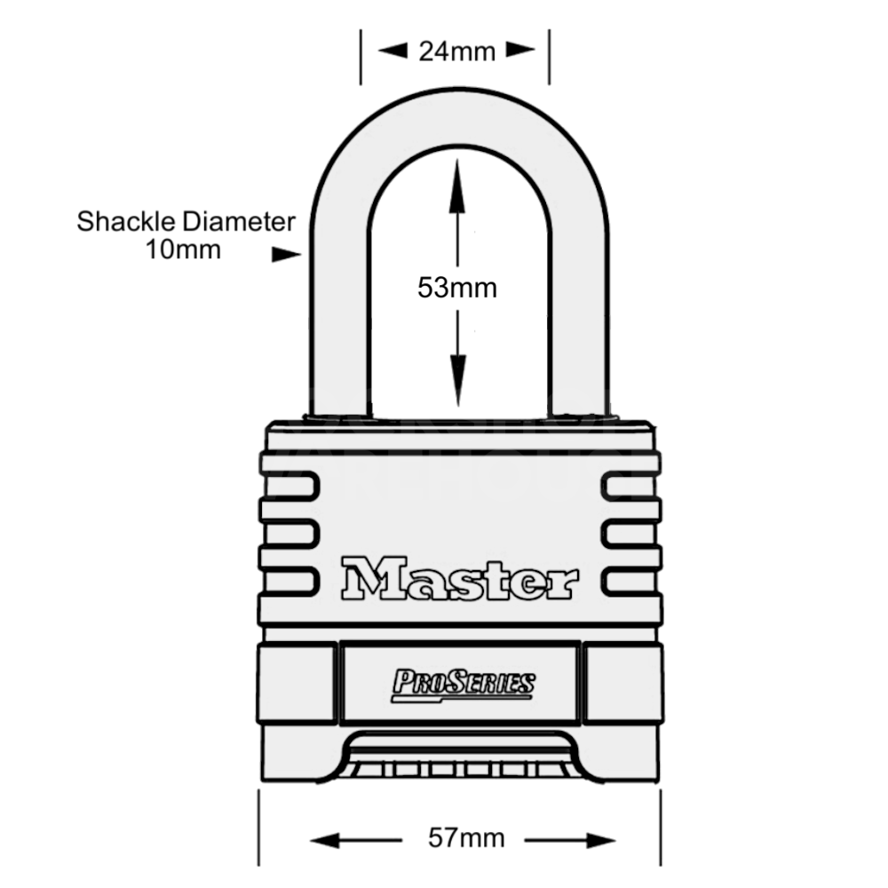 Dimensions Image: Masterlock 1175LHD resettable combination padlock