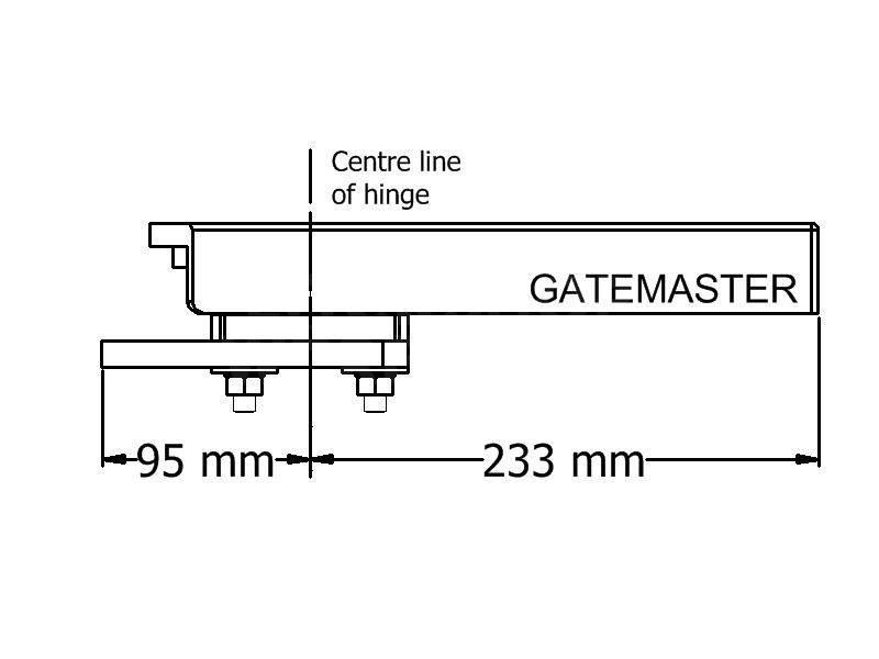 Dimensions Image: Gatemaster APS Heavy Duty Hydraulic Gate Closer