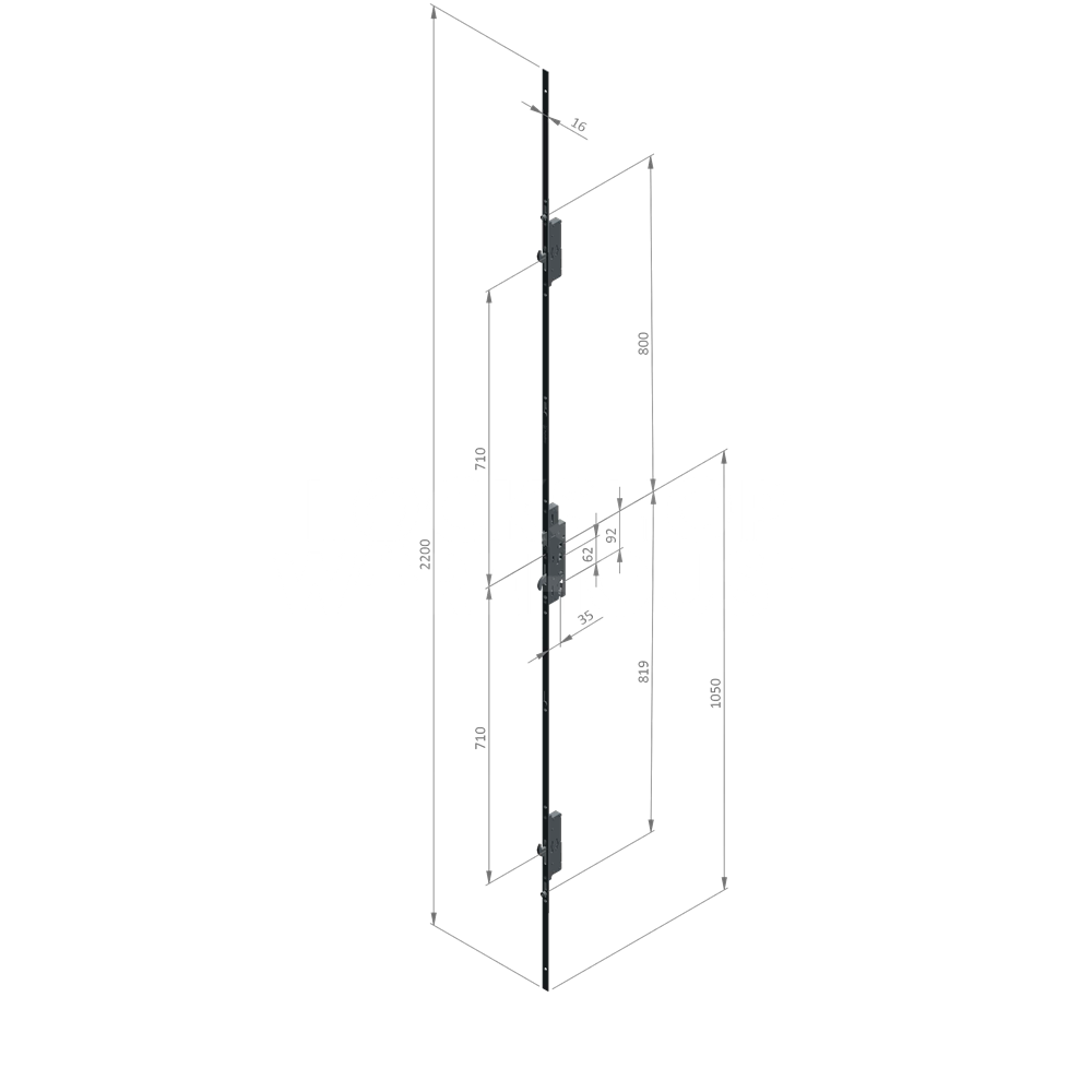 Dimensions Image: Ingenious 1002 Lever Operated Multipoint Door Lock