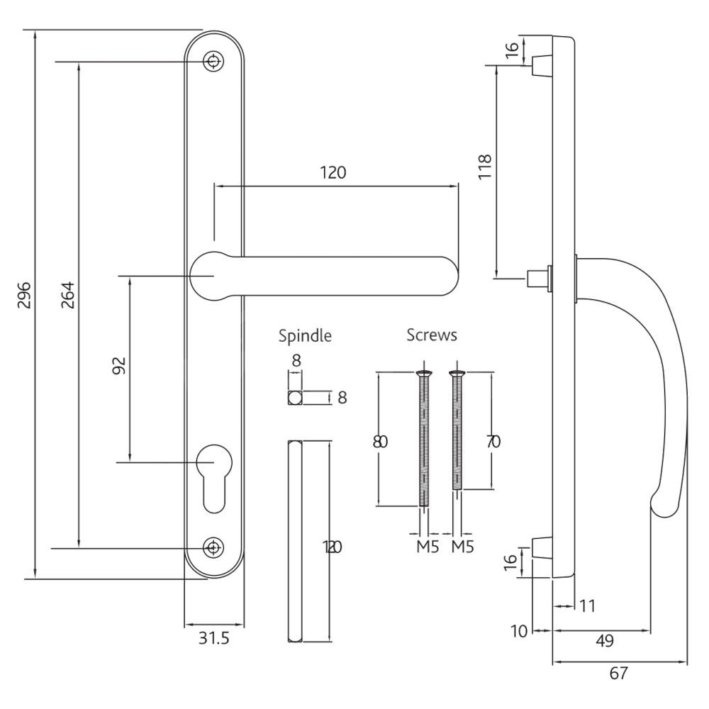 Dimensions Image: Fab &amp; Fix Balmoral 92PZ Lever/Lever Door Furniture