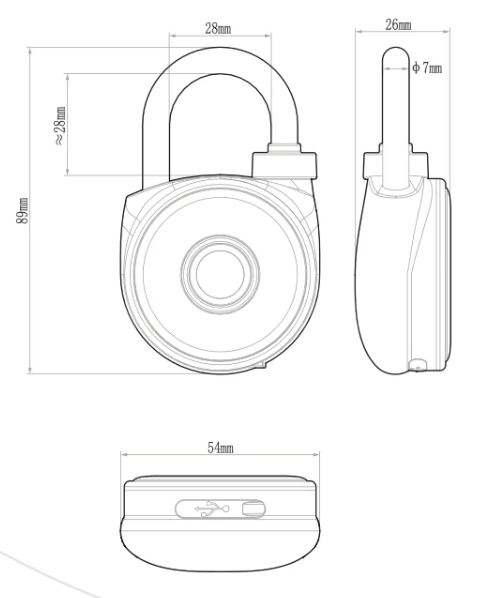 Dimensions Image: Blusafe Mirage Finger Print Padlock - Black - IP65 Rated