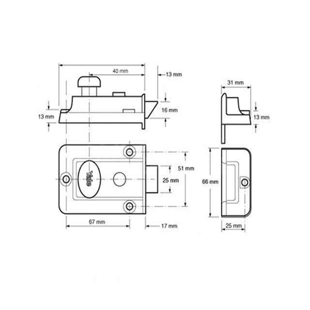 Dimensions Image: Yale 723 Traditional Style Nightlatch - Deadlocking