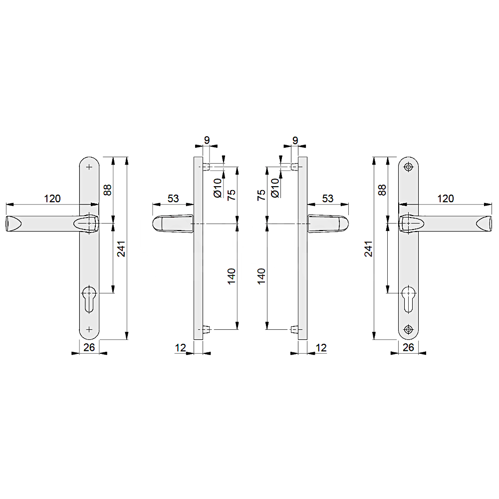 Dimensions Image: Hoppe London 3623N Lever Door Furniture