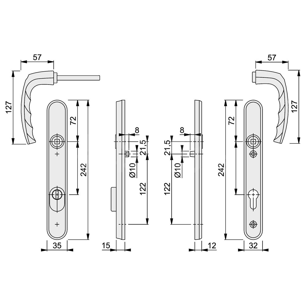 Dimensions Image: Hoppe Atlanta TS007 2 Star Security Door Furniture