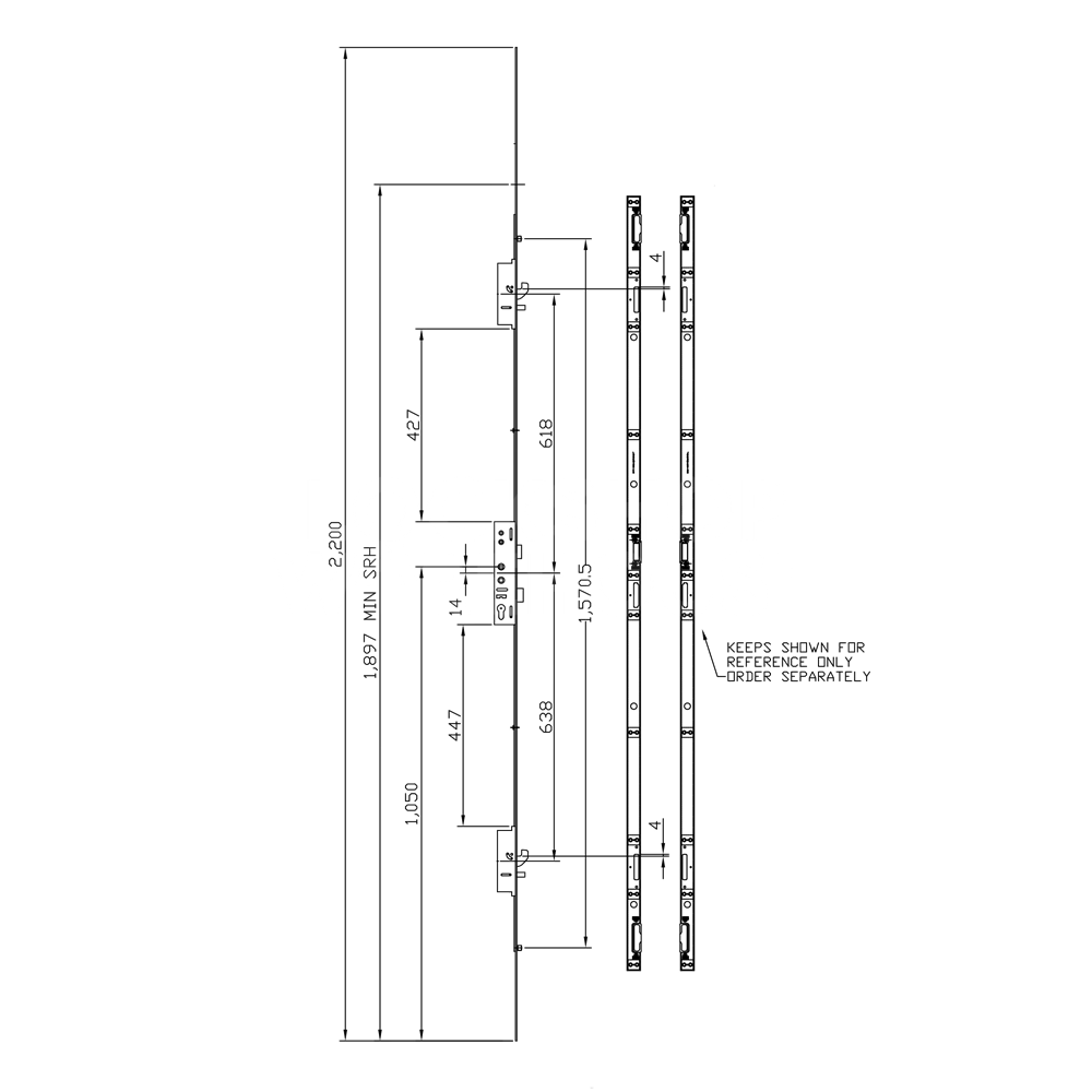 Dimensions Image: Lockmaster Lever Operated Twin Spindle Multipoint Lock