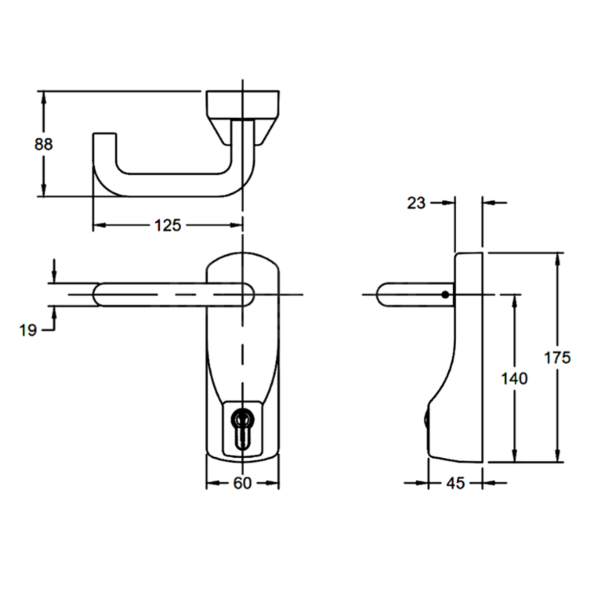 Dimensions Image: Exidor 322SE Euro Outside Access Device