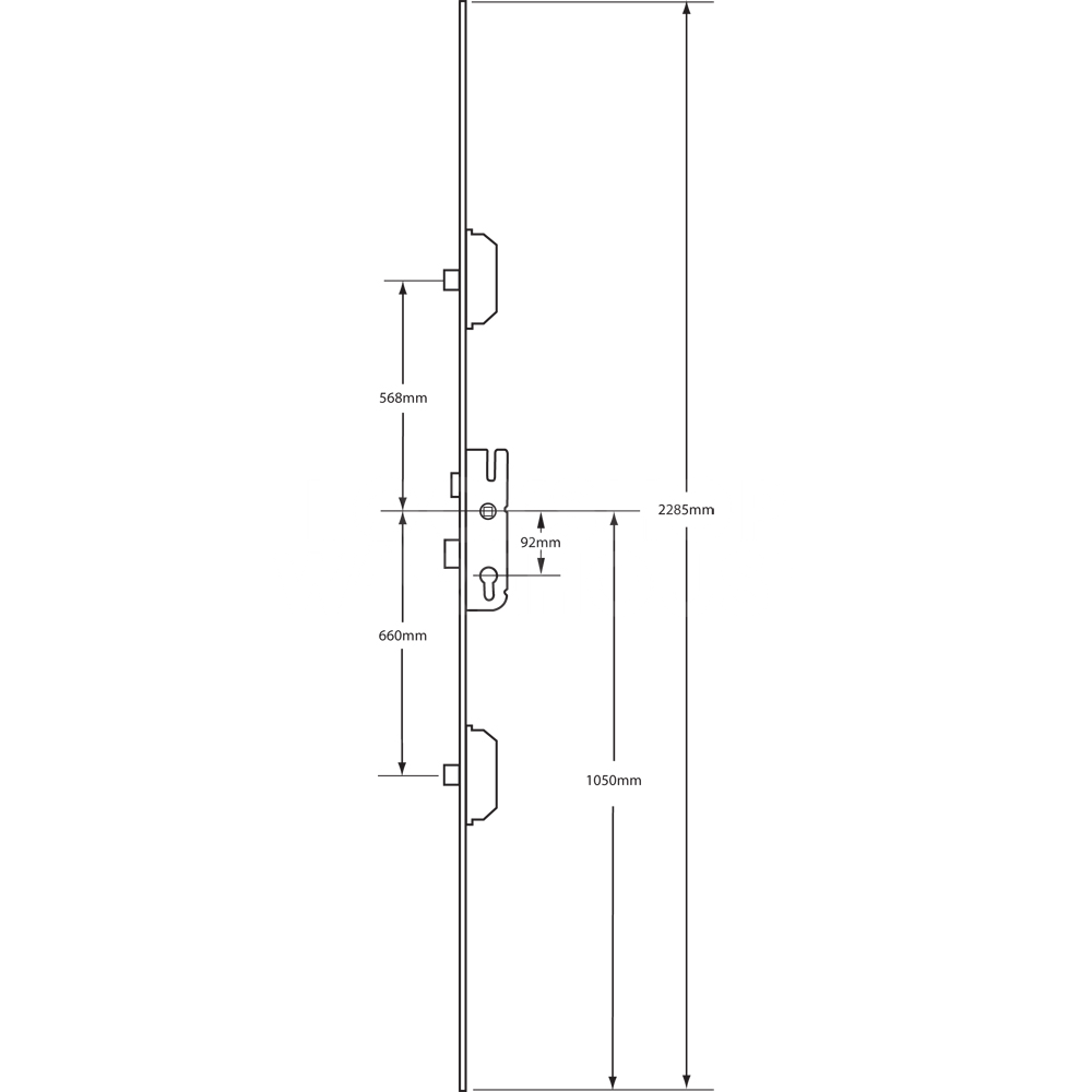 Dimensions Image: GU Fast Lock Multipoint Latch &amp; Deadbolt