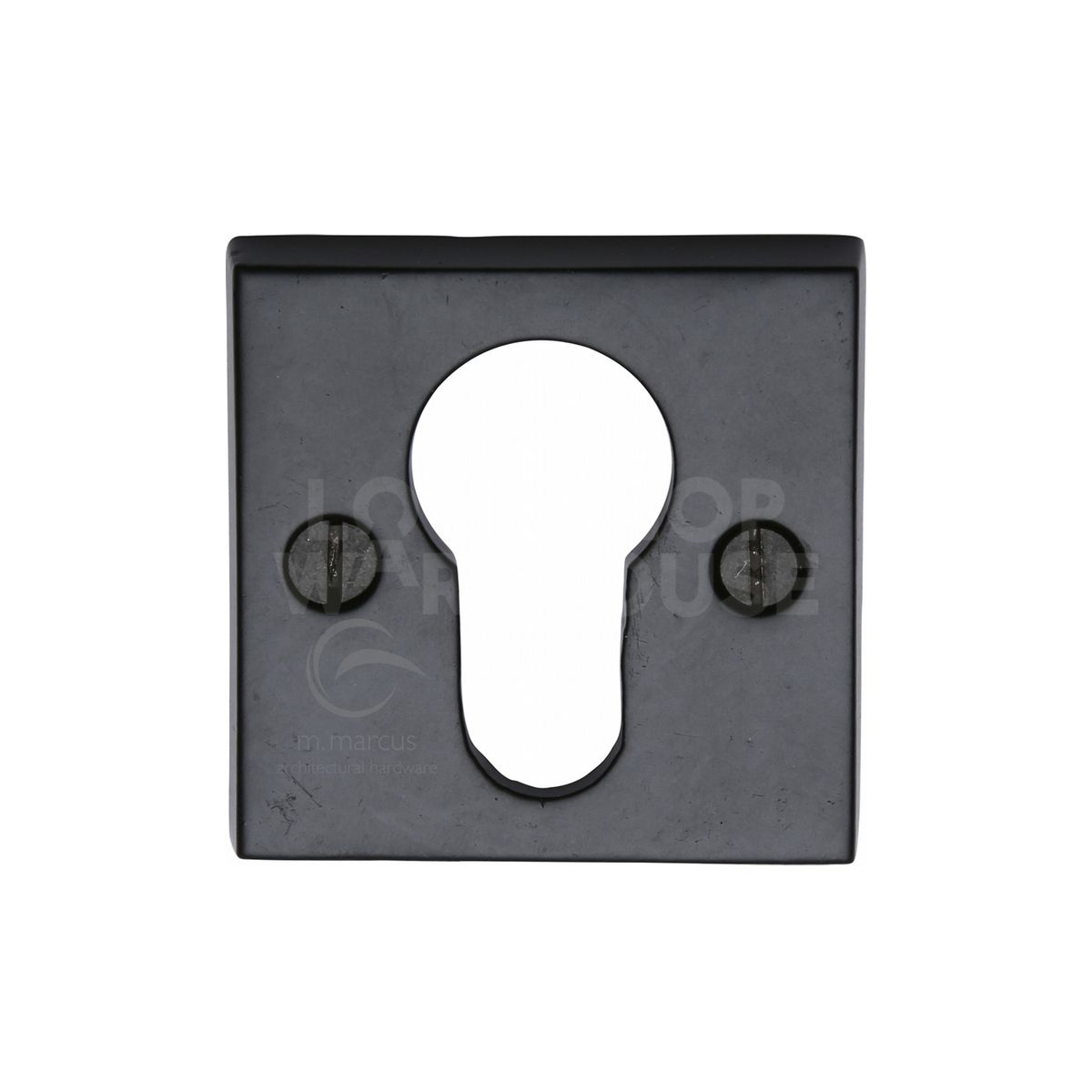 Gallery Image: Traditional Square Black Iron Euro Profile Cylinder Escutcheon by M Marcus