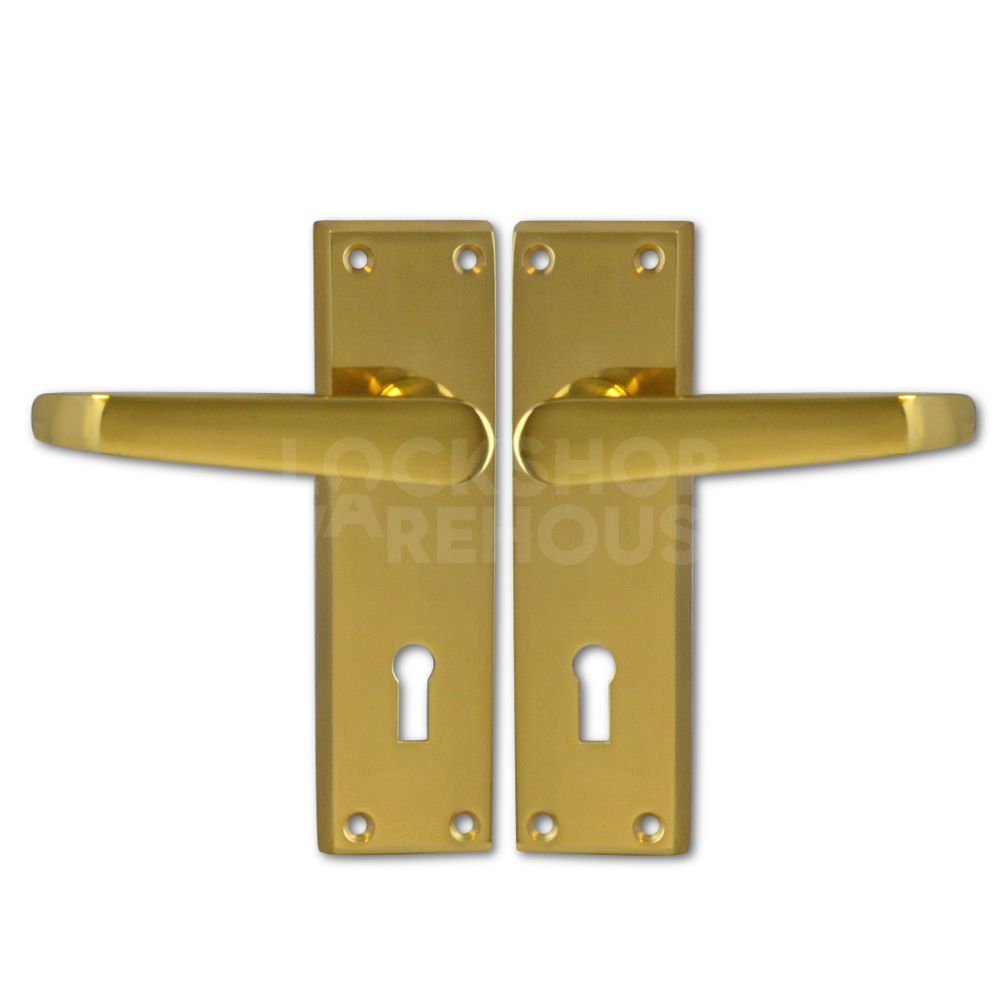 Gallery Image: ASEC Lever Lock Handles (pair) - Polished Brass