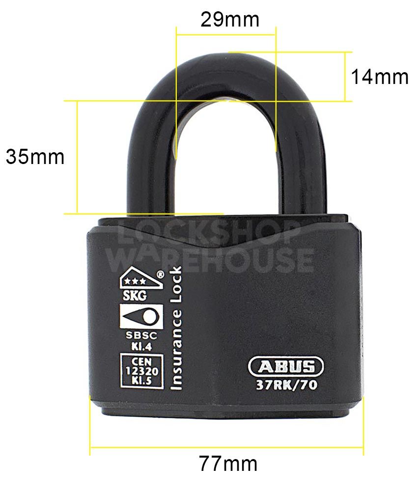 Dimensions Image: ABUS Granit 37RK/70 Open Shackle Padlock